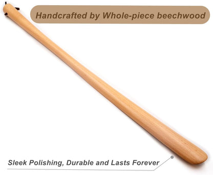 Bamber Wooden Shoe Horn Wood Shoehorn with Handle for Seniors Women Men Kids, 15'' Long, Black Walnut