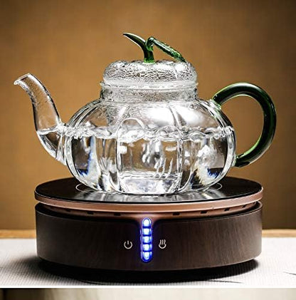 Glass Filtering Tea Maker Teapot with a Warmer and 6 Double-walled Tea Cups Set (Heating base, Standard)