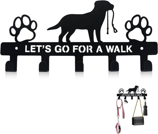 Dog Leash Holder for Wall, Key Holder Mount with 5 Metal Hooks, Pet Leash and Key Organizer, Screw Mounted Rack for Leashes Keys Collars, Entryway Garage Mudroom