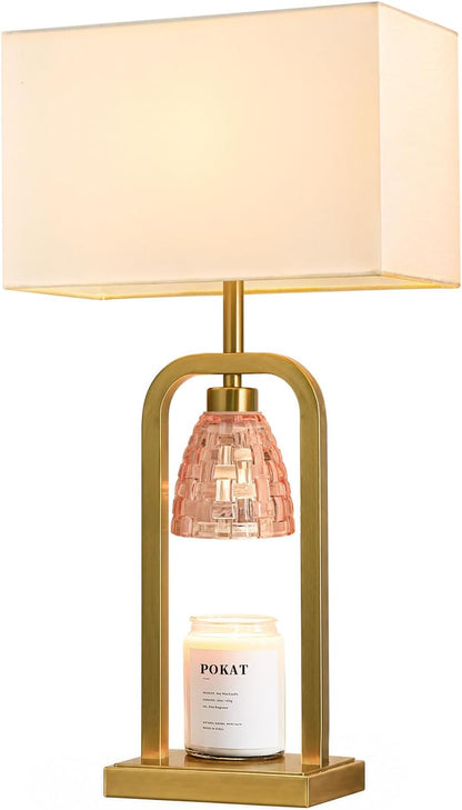 PoKat Gold Table Lamp Candle Warmer, Candle Warmer Lamp with Timer Dimmer, Wax Light Warming Table Lamp for Jar Candles, Modern Bedside Lamp for House Warming Home Decor Living Room, Bulb Included
