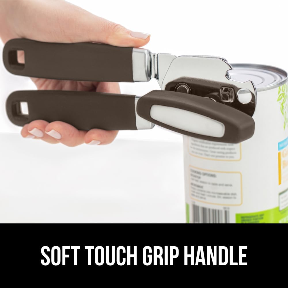 GORILLA GRIP Original Model Stainless Steel Smooth Edge Manual Can Opener and Bottle Openers, US Designed, Comfortable Handle, Oversized Handheld Turn Knob, Multifunctional Kitchen Tool, Gray