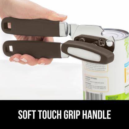 GORILLA GRIP Original Model Stainless Steel Smooth Edge Manual Can Opener and Bottle Openers, US Designed, Comfortable Handle, Oversized Handheld Turn Knob, Multifunctional Kitchen Tool, Gray