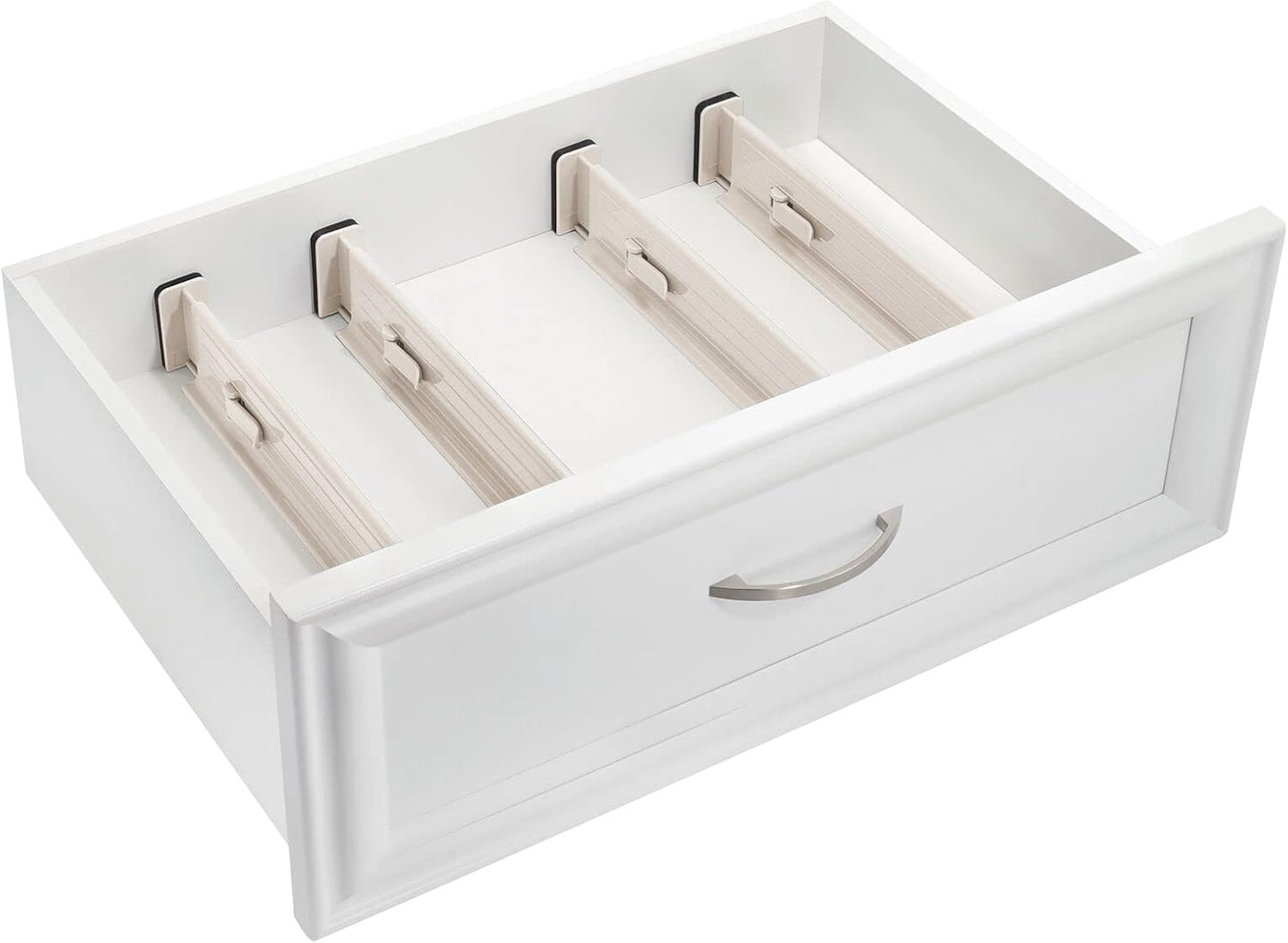 mDesign Expandable Dresser Drawer Divider with Foam Ends, Drawer Divider Locks in Place, Separators for Clothing and Accessories in Closet or Dresser Drawer, Ligne Collection, 4 Pack, White