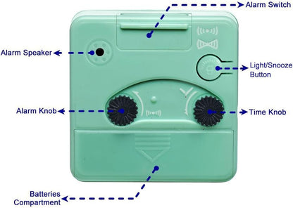 Peakeep Ultra Small, Battery Travel Alarm Clock with Snooze and Light | Silent No Ticking Analog Quartz Clock (Aquamarine)