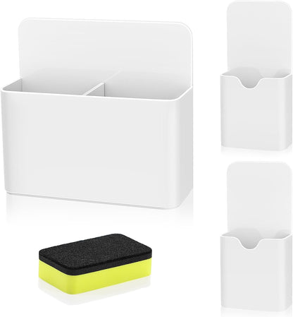 MoKo Magnetic Pen Holder, Pencil Accessories Whiteboard Organizer, White | Magnetic dry erase marker holder has two compartments and an ABS body for whiteboards, refrigerators and lockers.