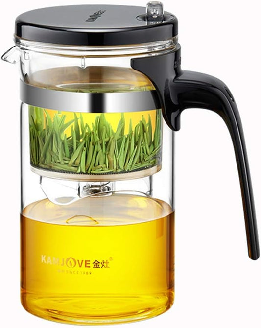 Tea Pot Detachable Filter Glass Tea Pot 500ML，16.9OZ Borosilicate Heat Resistant Teapot