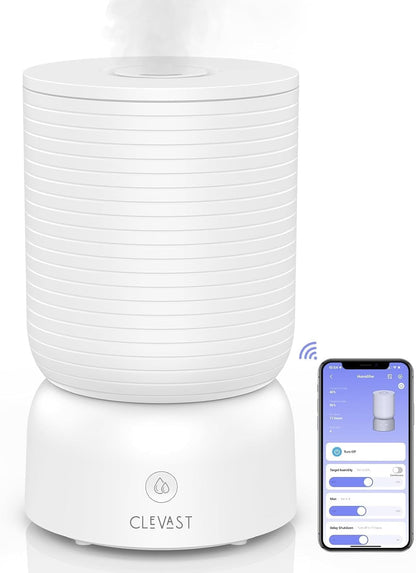 CLEVAST Smart Humidifier for Bedroom, 3L Top Fill Cool Mist Ultrasonic Air Humidifiers with Essential Oil Diffuser, Ultra Quiet for Baby Nursery, Plants, Home, Office (3 Liters Smart Version)