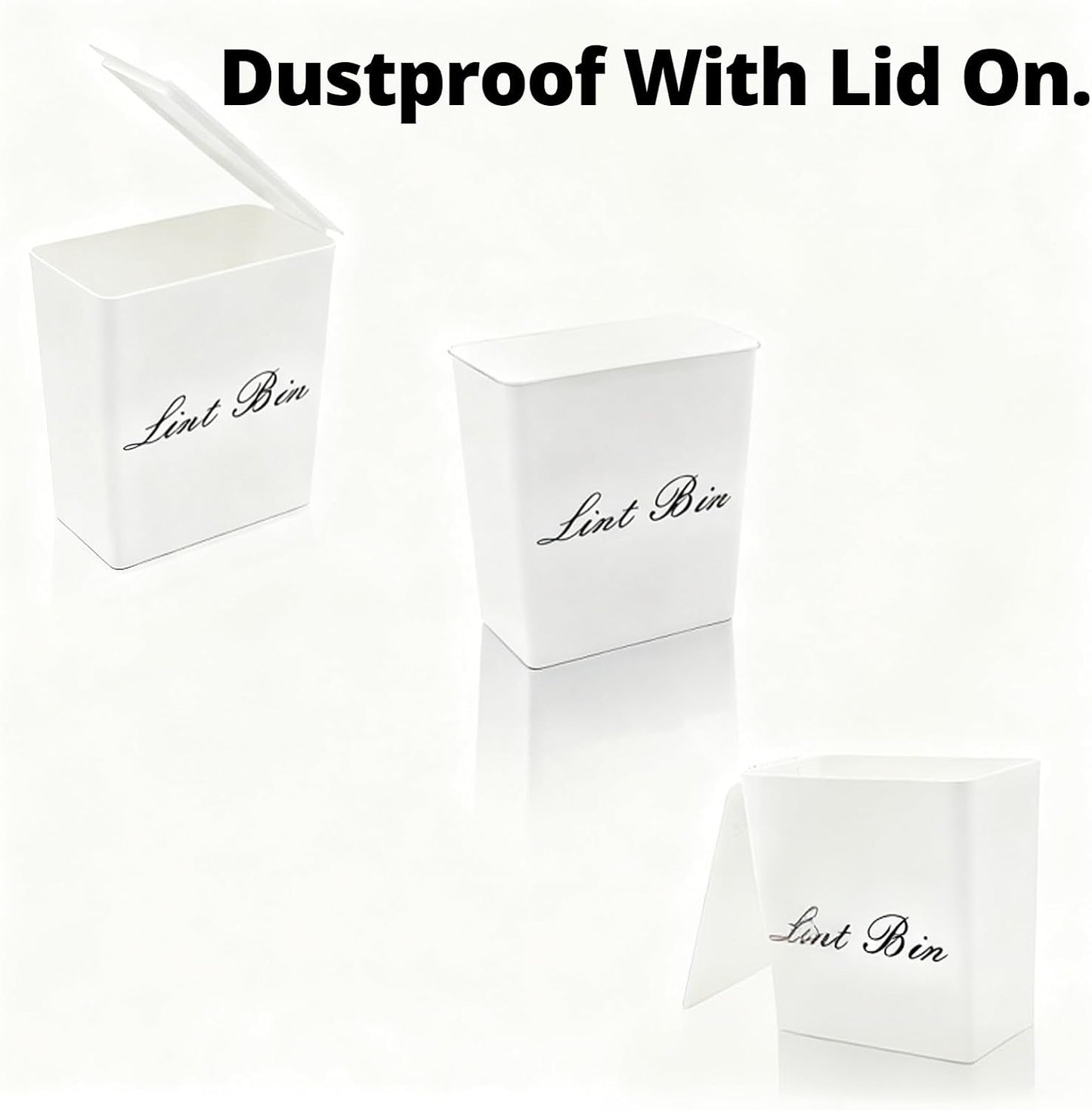 Artilife Magnetic Dryer Lint Bin with Lid, 6 x 5 in White ABS Plastic | Compact 1.8L dryer lint holder mounts to metal appliances without tools; fitted lid hides lint and sheets for laundry room
