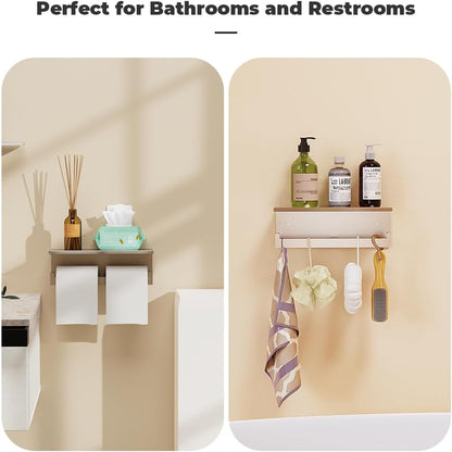 Double Toilet Paper Holder with Shelf, FreshGlow Large Tissue Holder Brushed Nickel, Wall Mount Commercial Toilet Paper Dispenser Phone Shelf Stainless Steel, Tissue Roll for Bathroom