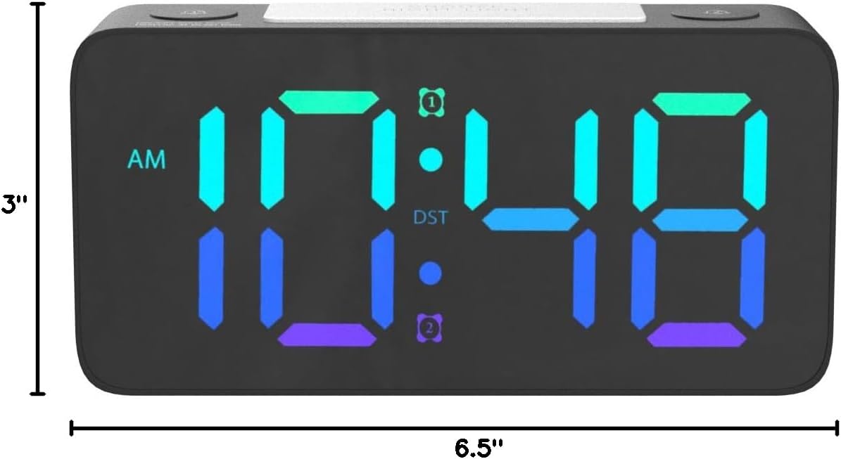Cadmos 110dB Extra Loud Alarm Clock for Heavy Sleepers Adults, Digital Clock with 7 Color Night Light, RGB Display, Dual USB Charger, Small Clocks for Bedrooms, Kids, Teens (White+RGB)