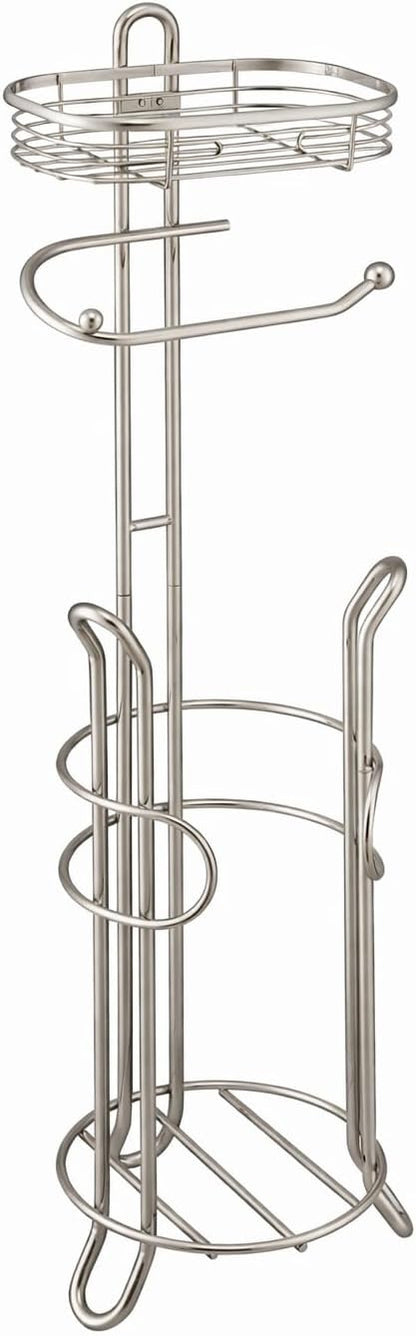 SunnyPoint Bathroom Heavyweight Toilet Tissue Paper Roll Storage Holder Stand with Reserve and Shelve, The Reserve Area Has Enough Space to Store Mega Rolls. (Chrome)