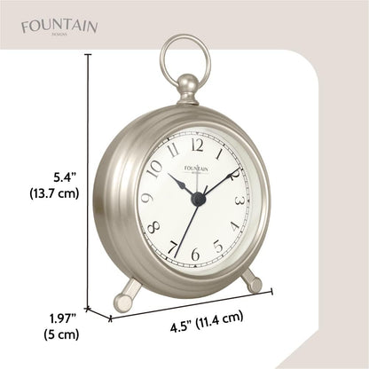 5.4" Jensen Pocket Watch Analog Alarm Clock,Morning Silver | Silent Non Ticking,Durable Metal,Loud Desk & Shelf Alarm Clocks for Bedroom,Home Office, Mantel & Living Room