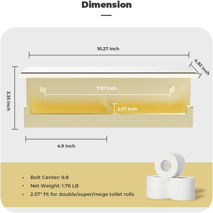 Double Toilet Paper Holder with Shelf, FreshGlow Large Tissue Holder Brushed Nickel, Wall Mount Commercial Toilet Paper Dispenser Phone Shelf Stainless Steel, Tissue Roll for Bathroom