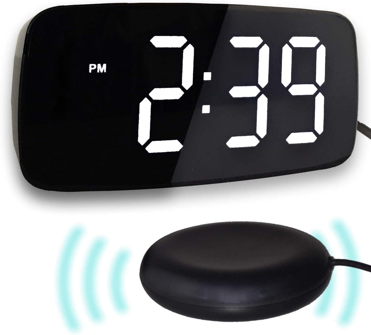 Loud Alarm Clock with Bed Shaker, Vibrating Alarm Clock for Heavy Sleepers, Multifunctional Digital Alarm Clock, Deaf and Hard of Hearing, Full Range Dimmer and Battery Backup (Black, 1)