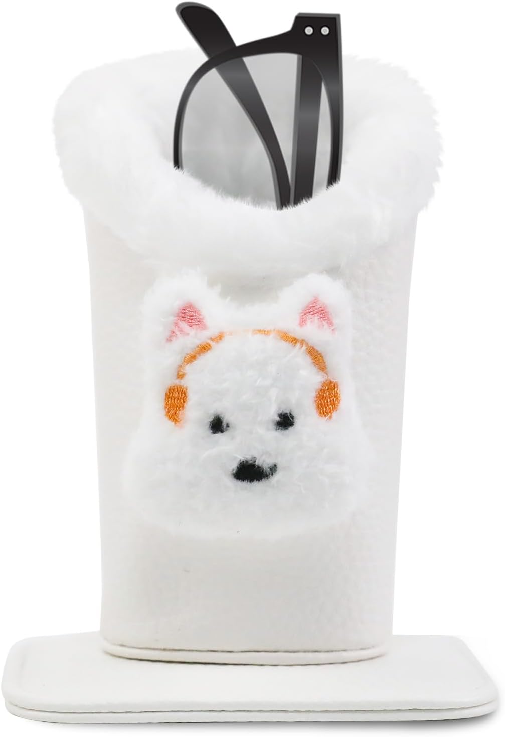 Plush Lined Eyeglasses Holder, Cute Magnetic PU Leather Glasses Stand Case for Women Men Kids