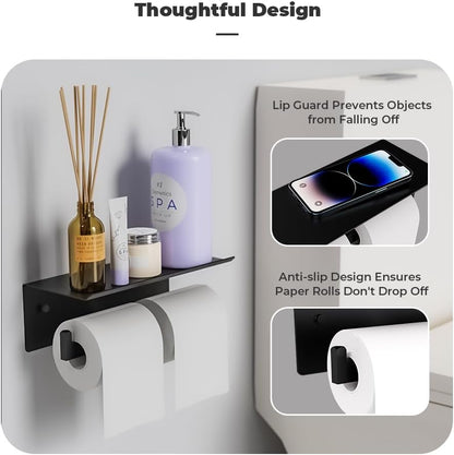 Double Toilet Paper Holder with Shelf, FreshGlow Large Tissue Holder Brushed Nickel, Wall Mount Commercial Toilet Paper Dispenser Phone Shelf Stainless Steel, Tissue Roll for Bathroom