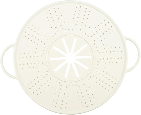 Spill Stopper Lid Silicone Pot Cover Splatter Screen Oil Guard Double Handle Anti Overflow Heat Resistant Mat with Steam Vent Suitable for Dail, White