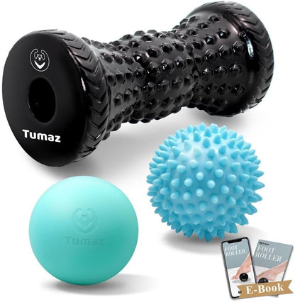 Tumaz Foot Roller & Massage Ball 3-in-1 Set | Foot Roller, Spiky & Lacrosse Balls | Ergonomic Design | Deep Tissue Massage | Foot Relaxation & Recovery