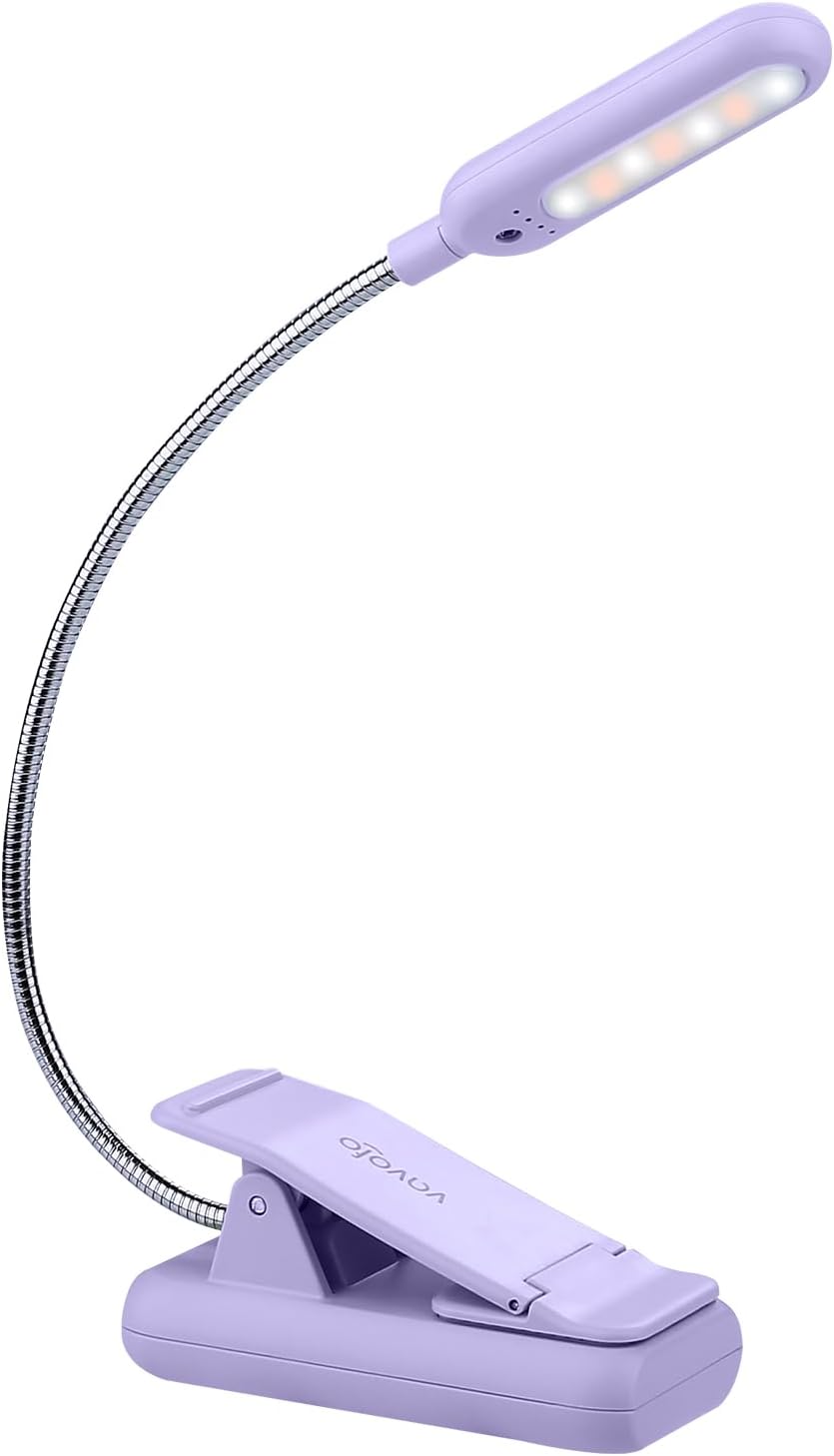VAVOFO Rechargeable Book Light for Reading in Bed Kids, 7 LED Reading Light with 9-Level Warm Cool White Daylight, Eye Care Lamp with Power Indicator for Bookworms (Yellow)