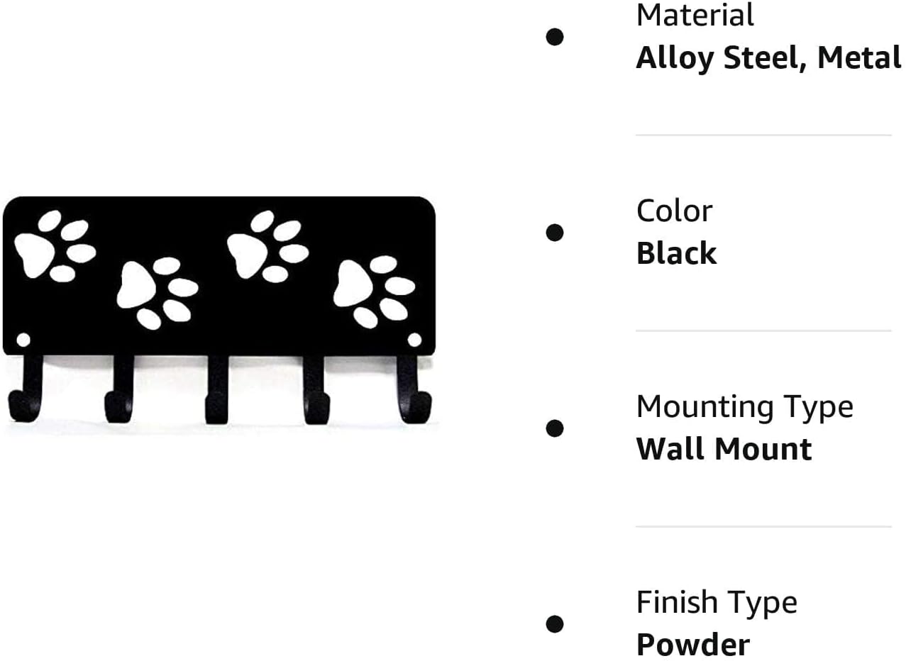 Walking Paws Key Rack Dog Leash Organizer - Large 9 inch | Made in USA. 5 Hooks. Wall Mounted