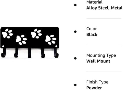 Walking Paws Key Rack Dog Leash Organizer - Large 9 inch | Made in USA. 5 Hooks. Wall Mounted