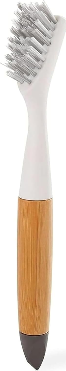 Full Circle Every-Crevice Detail Brush for Grout, White | Tough bristles & a sustainable bamboo handle reach deep into crevices, showers & grout