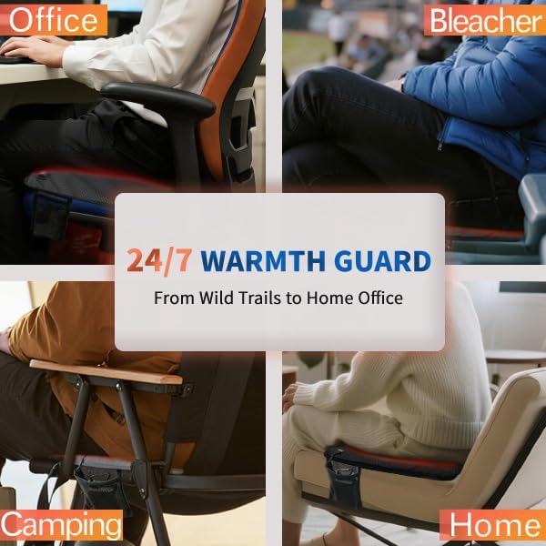 Portable Foldable Heated Stadium Seat Cushion - 3 Heat Settings USB Powered with Detachable XPE Foam for Bleachers, Camping Chairs, Outdoor Events (Power Bank Not Included)