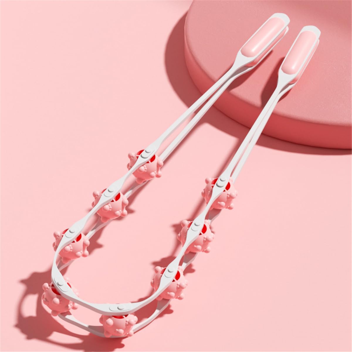 Manual Back Massage Roller Rope, Handheld Massage Ball Roller Anti Cellulite Massage Roller, Fascia Roller Manual Massage Strap for Back Neck Shoulder Waist Leg Muscle Exercise Massage Roller (Pink)