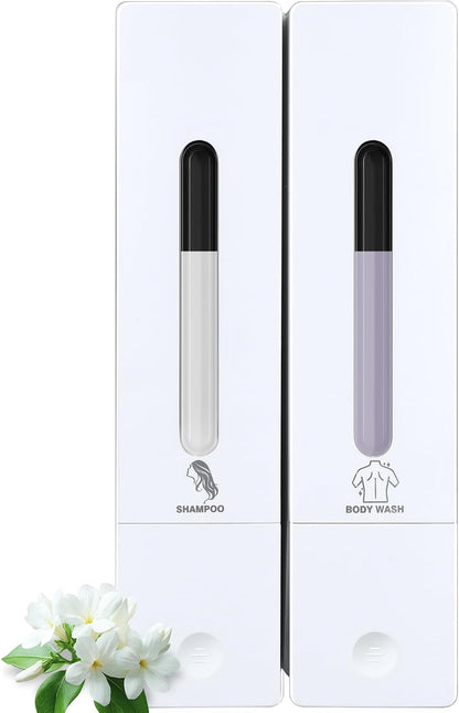 3 Chamber Shampoo and Conditioner Dispenser Set, No Drill Shower Soap | Refillable wall-mounted bottles, BPA-free. 3x400ml. Dispenses shampoo, conditioner,body wash, soap, lotion, gel. Black.
