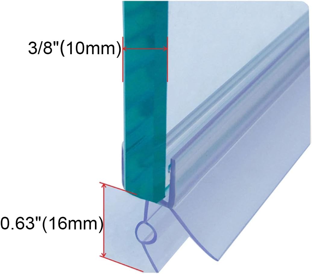 Frameless Shower Door Bottom Seal with Drip Rail for 3/8"(10mm) Glass, Length 27.5"/0.7m, Glass Door Sweep Stop Shower Leaking Clear