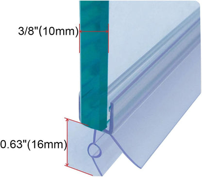 Frameless Shower Door Bottom Seal with Drip Rail for 3/8"(10mm) Glass, Length 27.5"/0.7m, Glass Door Sweep Stop Shower Leaking Clear