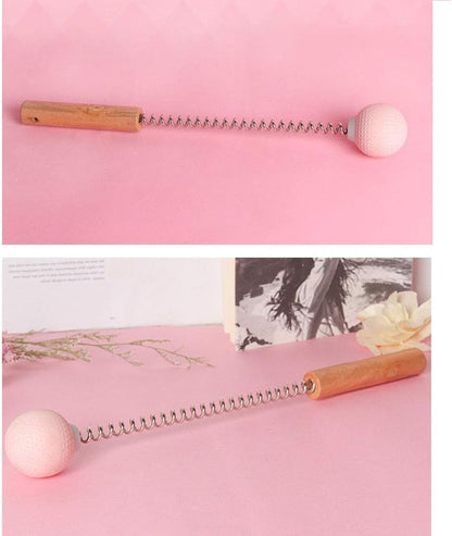 1 Pack Golf Ball Massager Hammer with Spring Wooden Handle Handheld Massage for Pain Relief Neck Back Massager Ball Manual Massage (Gray)