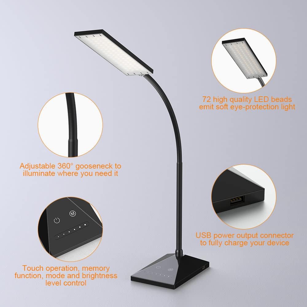Vansuny Clip on LED Desk Lamp, Eye-Caring USB Reading Light for Home Office