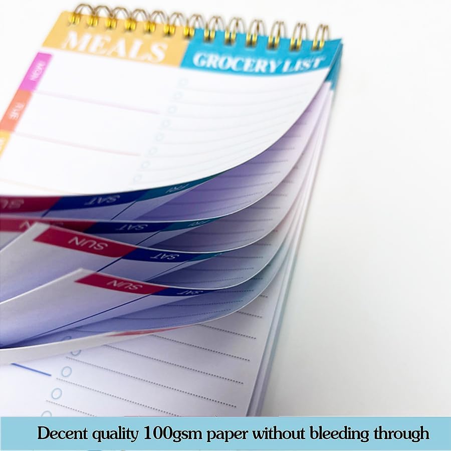 Weekly Meal Planner and Grocery List - 50 Undated Sheets Planning Pad for Organized Daily Menu, Tear-Off Notepad for Convenient Shopping