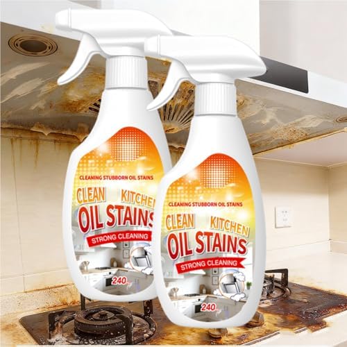 Kitchen Degreaser Spray, Kitchen Oil Stains Spray, Heavy Duty Degreaser For Kitchens, Oil Stain Remover, For Grills,Oven,Cabinet, Air Fryer,Home & Commercial, 240ML/8.45OZ (2PC)