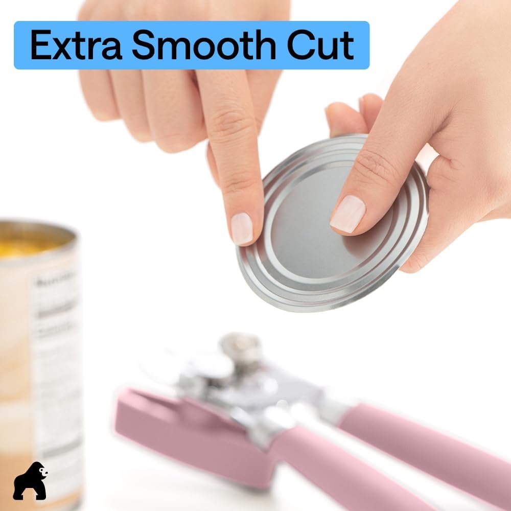 GORILLA GRIP Original Model Stainless Steel Smooth Edge Manual Can Opener and Bottle Openers, US Designed, Comfortable Handle, Oversized Handheld Turn Knob, Multifunctional Kitchen Tool, Gray