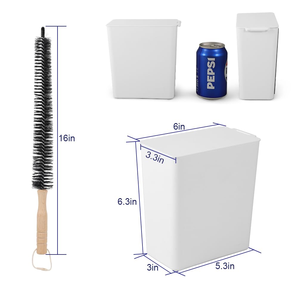 Picowe 2 Pack Magnetic Lint Bin for Dryer, 6X5 Inch Flip Top Lint Collector with Long Brush for Laundry Room, Strong Magnetic Trash Can for Dryer Lint, Wall Mount Lint Holder (White)