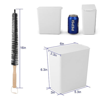 Picowe 2 Pack Magnetic Lint Bin for Dryer, 6X5 Inch Flip Top Lint Collector with Long Brush for Laundry Room, Strong Magnetic Trash Can for Dryer Lint, Wall Mount Lint Holder (White)