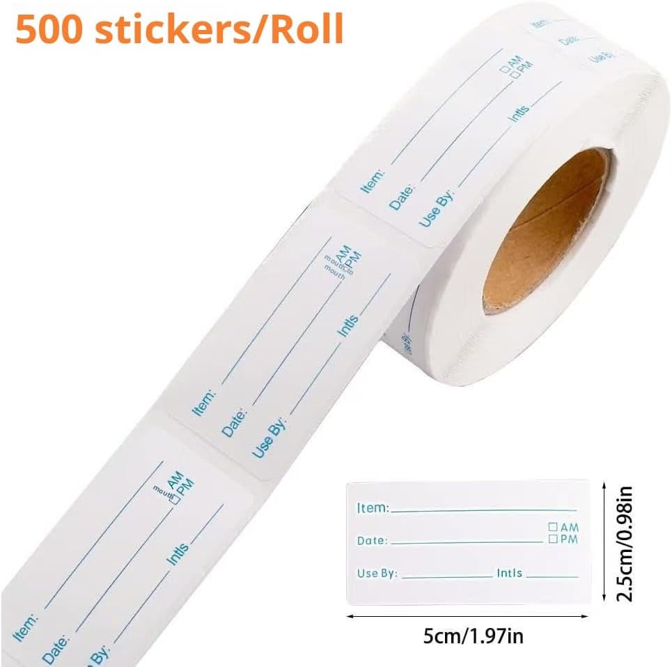1000PCS Food Storage Labels, 2 Rolls Removable Freezer Labels, Waterproof Oil Resistant Food Date Stickers, Meal Prep Labels for Containers, Refrigerator, Kitchen Organization (Red + Blue)