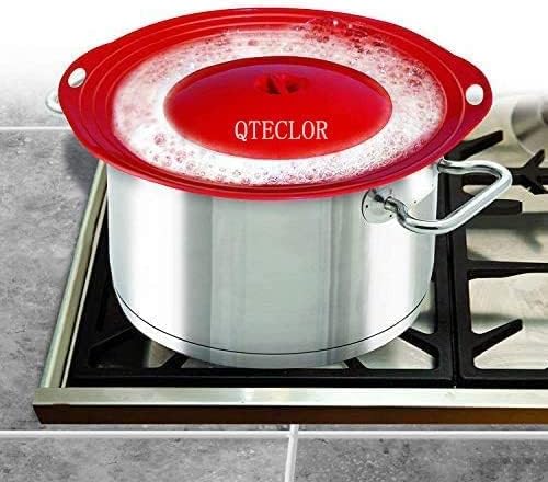 Silicone Boil Over Spill Stopper Lid - FDA Food Grade, BPA-free Instant Pot Cover Fits Openings 6" to 10" (Red)