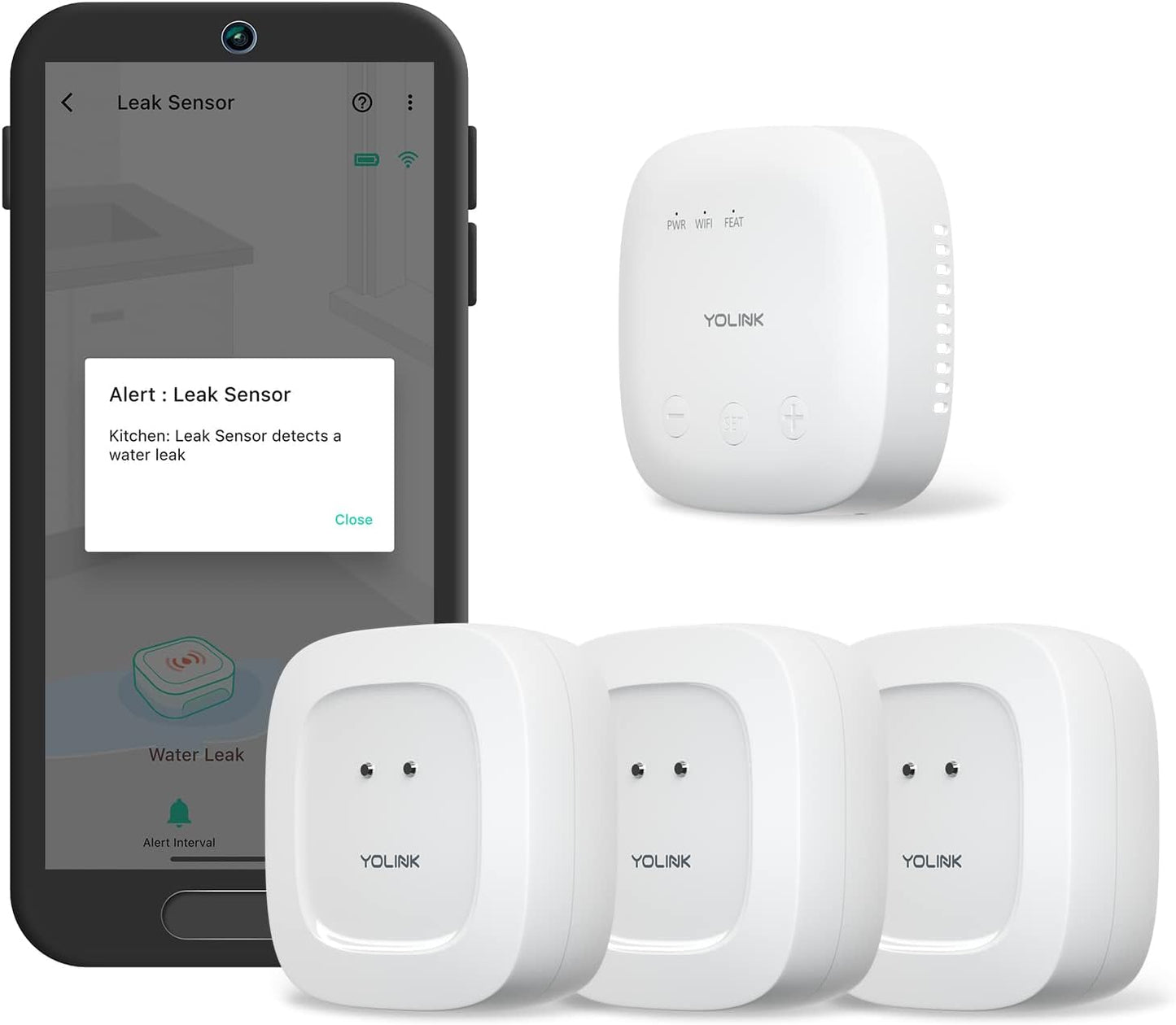 YoLink Smart Home Starter Kit: SpeakerHub & Water Leak Sensor 4 with 105dB Audio Alarm 1-Pack, SMS/Text, Email & Push Notifications, Freeze Warning, LoRa Up to 1/4 Mile Open-Air Range, w/Alexa, IFTTT