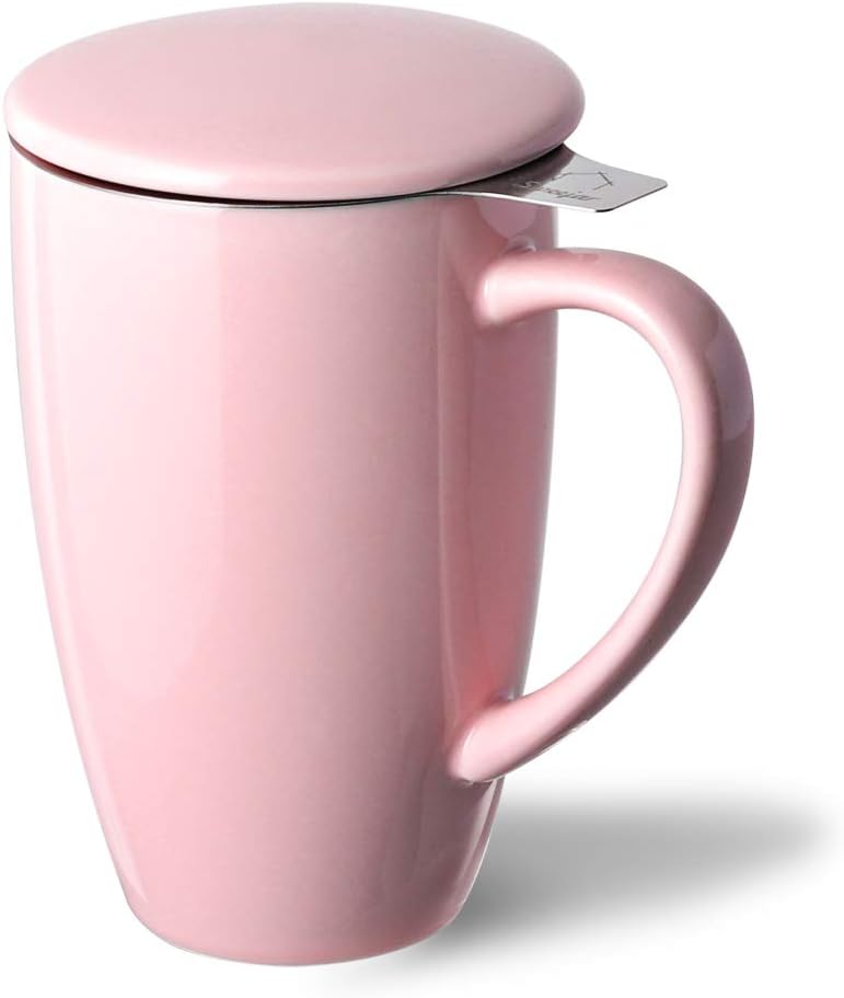 Sweejar Porcelain Tea Infuser Mug with Lid, 16 oz Teacup with Strainers for Loose Leaf Tea, Microwave and Dishwasher Safe Coffee Mug(Purple)