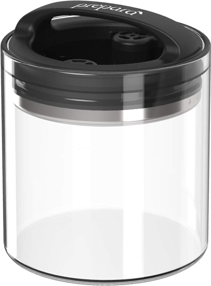 Prepara Evak Fresh Saver Airless Canister, Glass & Stainless, Medium, Soft Touch Black Handle