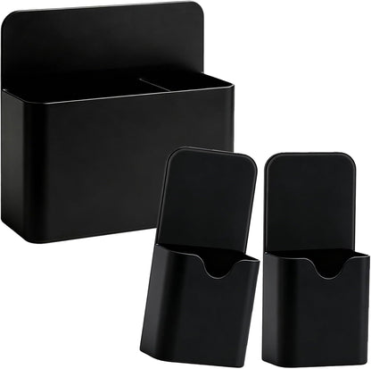 3 Pack Magnetic Pen Holder, Strong Magnetic Dry Erase Marker Organizer with Generous Compartments, Pen Pencil Organizer for Whiteboard, Fridge, Home Office School, Black