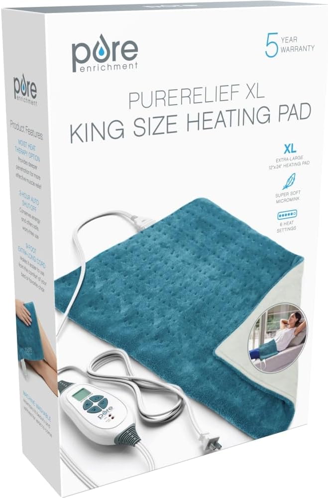 Pure Enrichment PureRelief XL Heating Pad - 12" x 24" Electric Heating Pad for Back Pain & Cramps, 6 Heat Settings, FSA/HSA Eligible, Soft Machine Wash Fabric, Auto-Off & Moist Heat (Zen Green)