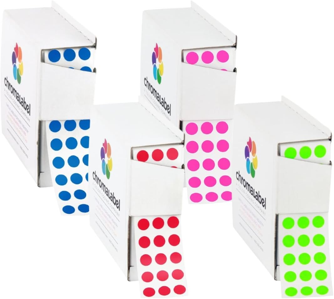 Dark Blue, Red & Yellow Dots, 1/4 Inch, 1000/Box Each Color | Writable Semi-Gloss Circle Labels in Dark Blue, Red and Yellow for Offices, Retail and Classrooms. Made in USA - Colors A