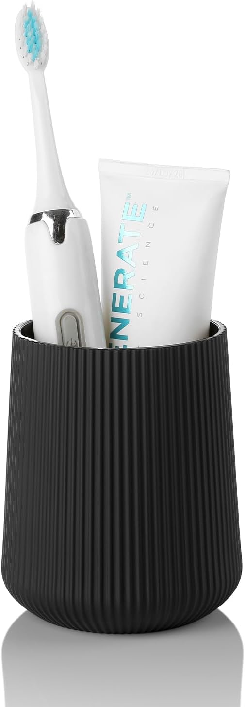 YAUKPH Black Striped Toothbrush Holder | for Electric Toothbrushes Bathroom Organizer Cup for Toothpaste Kids & Adults