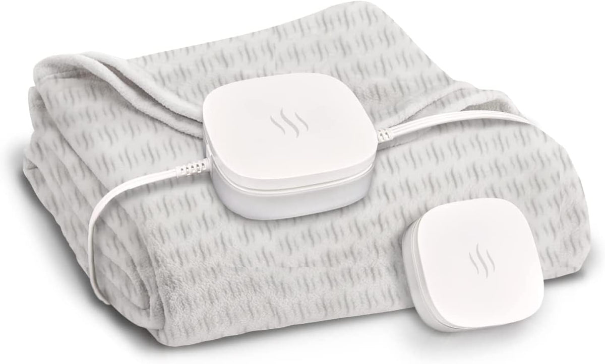 Hidden Heat Electric Foot of the Bed Warmer by SpotWarm; Wireless RF Remote, Microplush Flannel Mattress Warmer for Heated Feet. Queen Bed - 60” by 24”