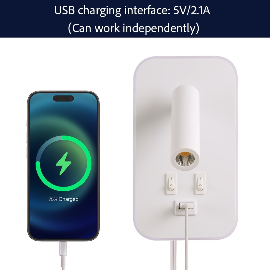 Wall Mounted LED Reading Light for Bed Headboard, Bedside Wall Sconces USB Charging, Night Light for Bedroom, Ambient Lighting Wall Mounted Sconce for Bedroom, Plug-in or Hardwired, Black