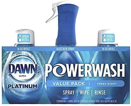 Dawn Powerwash Spray, Dish Soap, Dishwashing Liquid, Fresh, 1 Starter Kit + 3 Refills, 4x16 Fl Oz